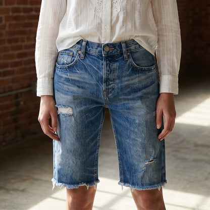 ⏳Limited-time 50% off⏰Women's Casual Distressed Denim Bermuda Shorts👖