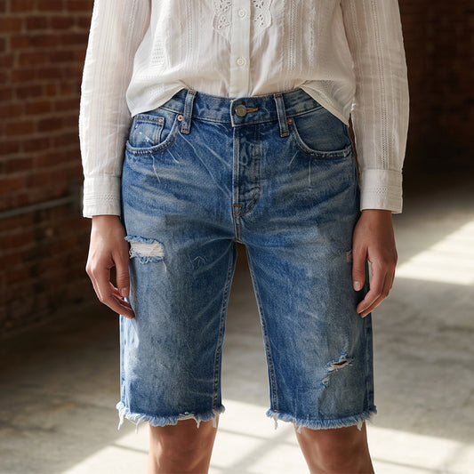 ⏳Limited-time 50% off⏰Women's Casual Distressed Denim Bermuda Shorts👖