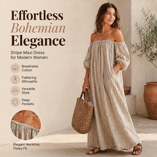 🌸 50% OFF NOW! 🌸Women's Off-Shoulder Maxi Dress Lantern Sleeve Dress