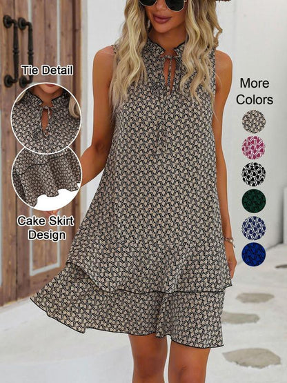 🌸 LIMITED TIME 50% OFF! 👗 Women's Geometric Print Bow Dress – Abstract Art Meets Timeless Style with Elegant Lacing Details 🎀