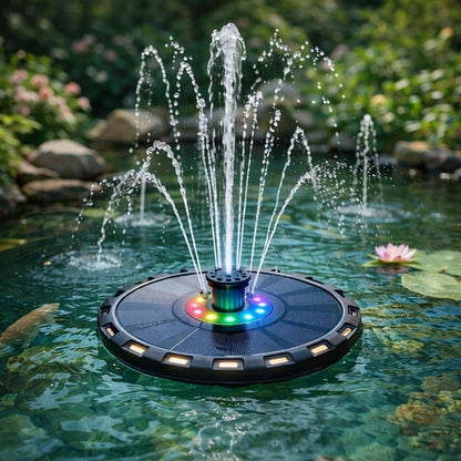 Solar Water Fountain, Solar Water Feature with Nighttime Illumination, Colorful LED Lights