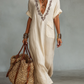 🔥New Arrivals & Special Offers-Women's Minimalist Linen Blend Embroidered Short-sleeved Shirt Maxi Dress