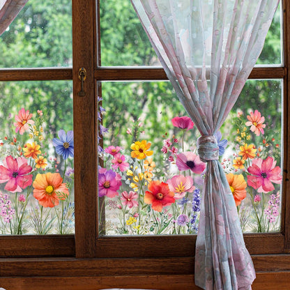 Colorful Floral Bouquet Window Sticker – Vibrant design, easy peel & removable – Perfect for home, cafe & spring decor ✨