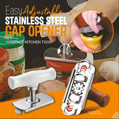 🥫 50% OFF NOW! 🔧 Easy Adjustable Stainless Steel Cap Opener – Fits 3–9.5cm Lids, Multi-Function & Arthritis-Friendly – Must-Have Kitchen Tool ✨
