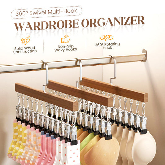 👕360° Swivel Multi-Hook Wardrobe Organizer--10 clips
