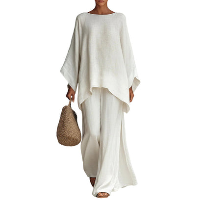 🍃 50% OFF NOW!✨ Relaxed Fit Long Sleeve Top & Wide Leg Pants Set – Soft & Breathable – Casual 2-Piece Lounge Outfit ☕