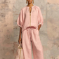 Women's Solid 2-Piece Tracksuit Set with Puff Sleeves & Wide-Leg Pants