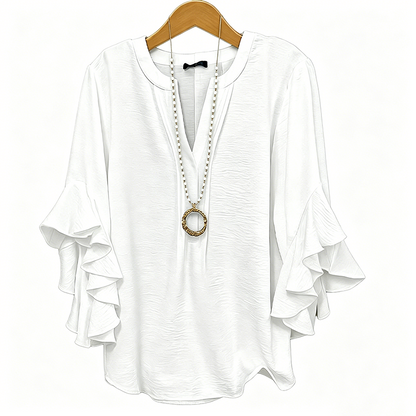 📢📢50% OFF !! ⏰ V-Neck Ruffled Sleeve Top – Flowy & lightweight – Elegant casual blouse, perfect for summer or office – feminine and breathable ✨🌿