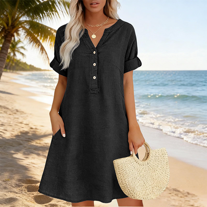 🏖️Summer Hot Sale 60% OFF🏝️👗Women's V-Neck Tunic Dress – Relaxed Fit, Pockets & Breathable