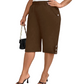👖  Women's Elastic Waist Capri Trousers – Knee-Length, Button Accents, Comfort 🌿