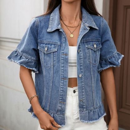 Women's Summer Ruffled Sleeve Denim Jacket