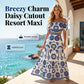 📢📢40% OFF !! ⏰Women’s Off-the-Shoulder Waist Cutout Daisy Printed Resort Dress