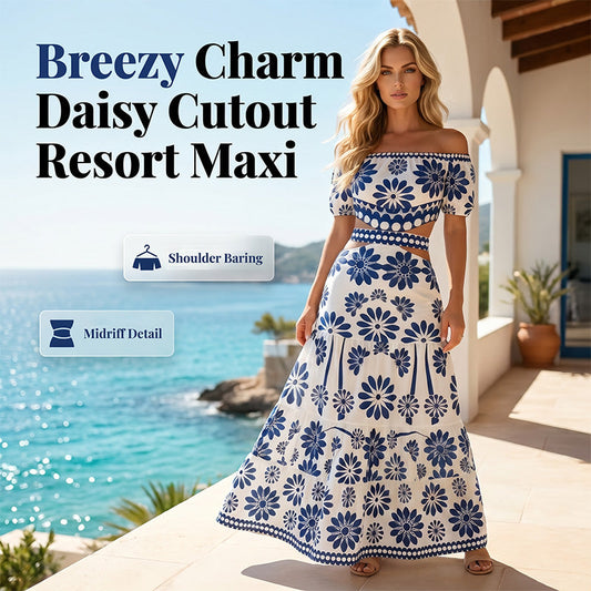📢📢50% OFF !! ⏰Women’s Off-the-Shoulder Waist Cutout Daisy Printed Resort Dress