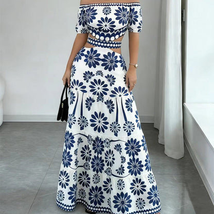 📢📢40% OFF !! ⏰Women’s Off-the-Shoulder Waist Cutout Daisy Printed Resort Dress
