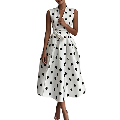 👗 LIMITED-TIME 50% OFF! 💥 Women's Polka Dot Sleeveless V-Neck Dress – Classic Print, Adjustable Tie, Versatile ✨