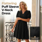 👗 LIMITED-TIME 50% OFF! 💥 Women's Elegant Puff Sleeve V-Neck Dress – Pleated Detail, A-Line, Plus Size ✨