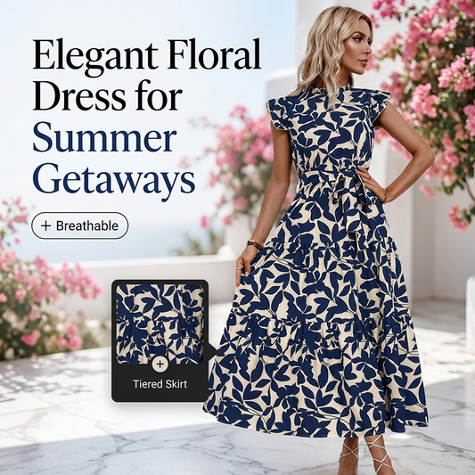 📢📢50% OFF !! ⏰Women’s Summer Ruffled Flutter Sleeve Tie Waist Floral Midi Dress