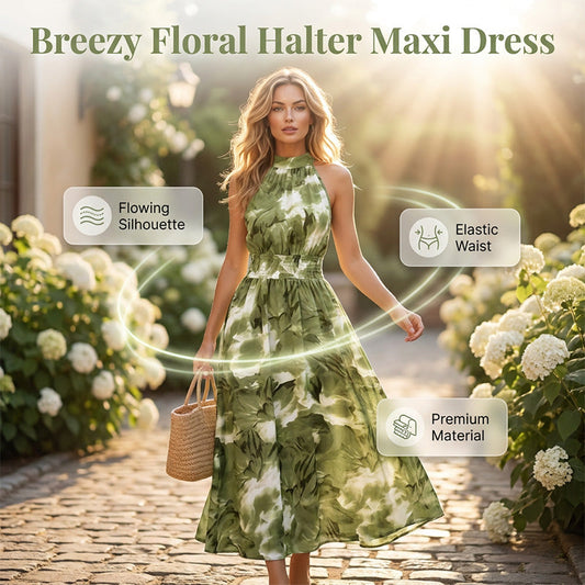Women's Halter Neck Sleeveless Printed Dress