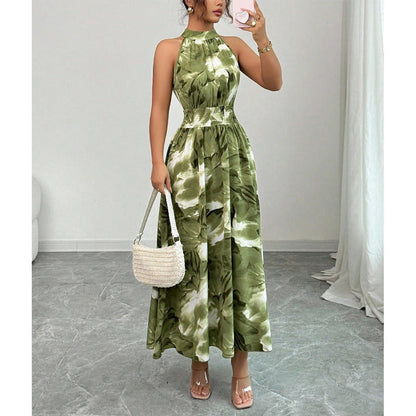 Women's Halter Neck Sleeveless Printed Dress