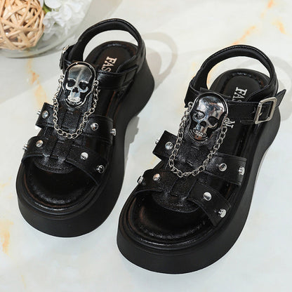 Women's Gothic Skull Platform Sandals