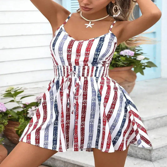 🏆LAST DAY SALE 50% OFF🔥Women’s Sleeveless Wrap Style Striped Summer Romper