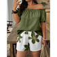 Women's Off Shoulder Top and Floral Shorts Set