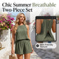 Women's Casual Two-Piece Set Sleeveless Back-Slit Top and Shorts