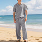 Men's Casual Linen Blend Shirt and Pants Set Loose Fit Beach Wear