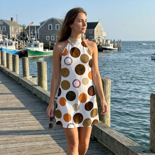 👗 LIMITED-TIME 50% OFF! ✨ Flattering Halter A-Line Dress – Polka Dot Print, Sleeveless, Vacation Ready 🌸