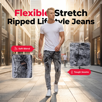 📢📢50% OFF !! ⏰Men's Slim Fit Ripped Jeans Stretch Distressed Denim Pants