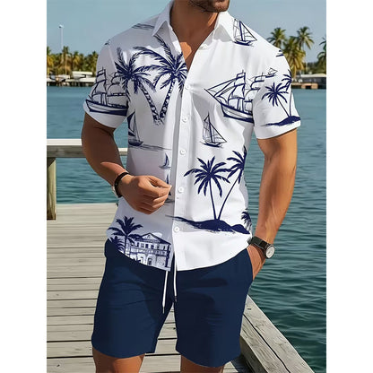 🏝️🌊Men's Printed Shirt & Shorts 2-Piece Set