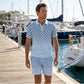 💙Men's Geometric Print Collared Top & Shorts Set😎