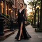 Women's Elegant V-Neck Lace Evening Dress