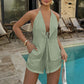 🎉 LIMITED TIME 50% OFF! ☀️ Sexy Backless Halter Top & Shorts Set – Adjustable Tie-Front & Premium Breathable Fabric 🥂