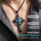 🥳2026 HOT SALE🥳💞50K+ SOLD!✨ 💝  Statement Cross Pendant – Crown of Thorns, Blue Stone Inlay, Vintage Edge 🖤
