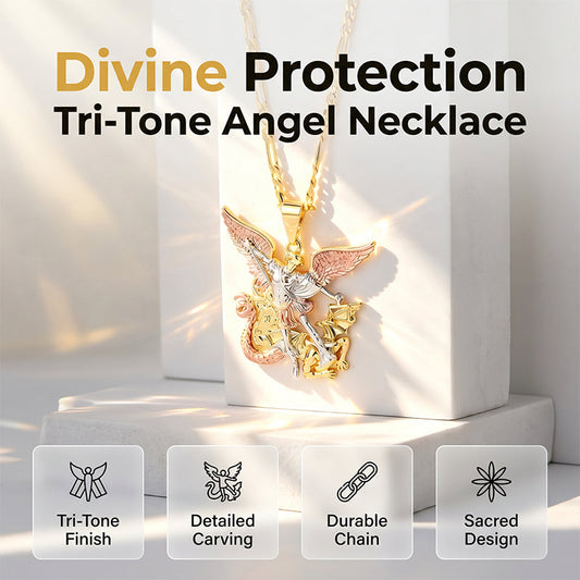 Tri-Tone Angel Guardian Pendant Necklace