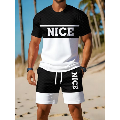 Men's Color-Block Tee and Shorts Set