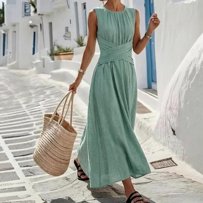 📢📢50% OFF !! ⏰Women's Sleeveless Round Neck Wrap-Waist Maxi Dress
