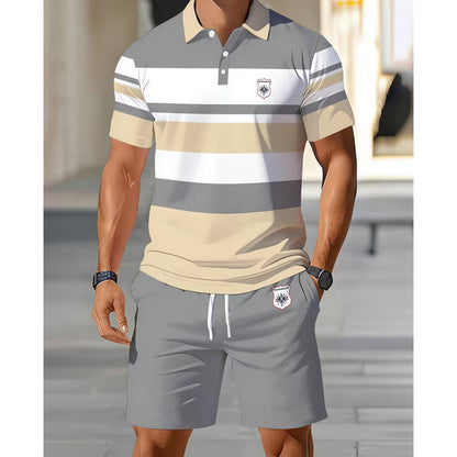 📢📢50% OFF !! ⏰Men's Striped T-Shirt & Shorts  2-Piece Set