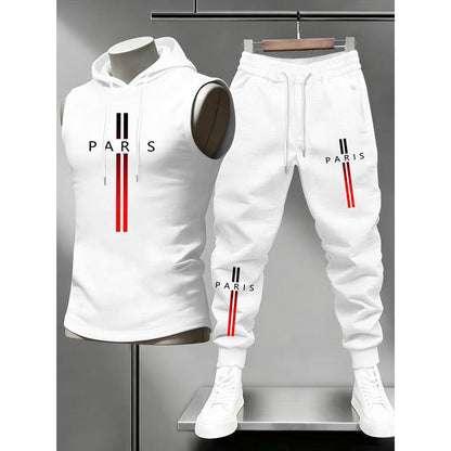 🎉 LIMITED TIME 50% OFF! 💪 Men's Sleeveless Hoodie and Pants Two-Piece Sports Set – Breathable Blended Fabric & Elastic Drawstring Waist 🔥