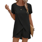 📢📢50% OFF !! ⏰Solid Color Short Sleeve Wrap Top and Shorts Lounge Set