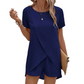 📢📢50% OFF !! ⏰Solid Color Short Sleeve Wrap Top and Shorts Lounge Set