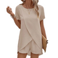 📢📢50% OFF !! ⏰Solid Color Short Sleeve Wrap Top and Shorts Lounge Set