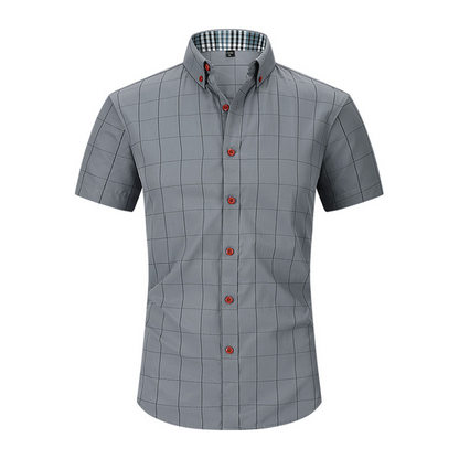 🔥 Pro-Favorite Men's Casual Short Sleeve Plaid Shirt – Cotton-Polyester Blend – Breathable 👕