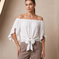 Women Casual Off Shoulder Sweet Bow Tie Front Summer Blouse