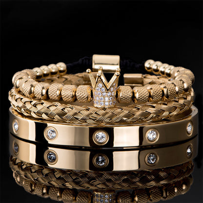 Men's Stainless Steel Crown Bracelet 3-Piece Set