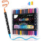 Dual-Tip Glitter Markers Set – 24/48/72/96/120 Colors Shimmering Art Pens with Fine & Brush Tips, Quick-Drying Water-Based Ink