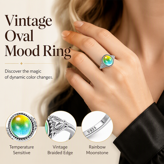 🎉 LIMITED TIME 50% OFF! 💍 Vintage Oval Mood Ring – Temperature Color Changing with Heart Accents – Premium Zinc Alloy ✨