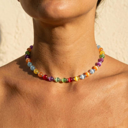 Rainbow Cat's Eye Beaded Necklace