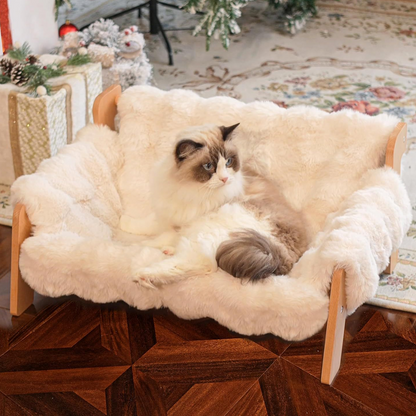 Elevated Plush Pet Bed with Wooden Frame